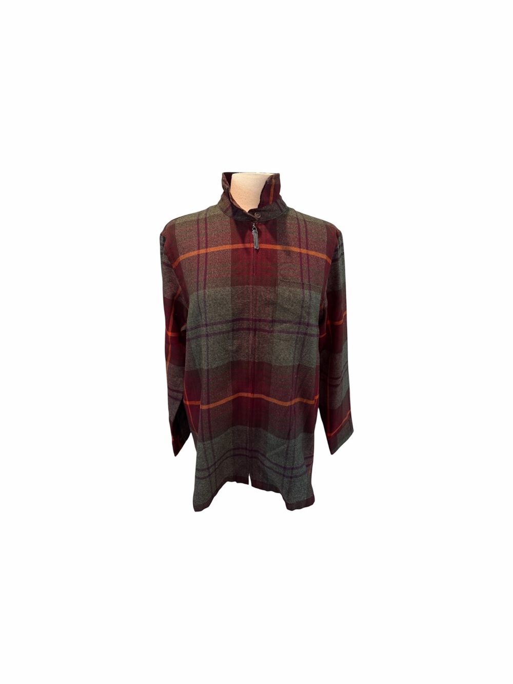 Women’s Villager Plaid Shirt Jacket Olive Green and Burgundy